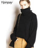 Yipinpay 2023 Winter Korean Style Long Sleeve Sweater Women Minimalist Turtleneck Loose Ladies Knit Pullover Female Clothing Tops