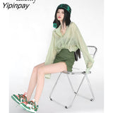 Yipinpay Street Style Transparent Long Sleeve Chiffon Shirt Women Oversize Sun Protection Ladies Blouse 2023 Summer Beach Tops