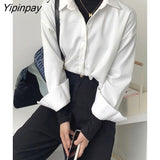 Yipinpay 2023 Autumn Korean style Long Sleeve Thick White Shirt Women Casual Button Up Solid Ladies Tunic Blouse Winter Clothing