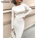 Yipinpay Sexy Knit Two Piece Sweater Set Women High Waist Long Skirt And Tops Autumn Winter Knitted Sweaters Outfits Skirts Sets
