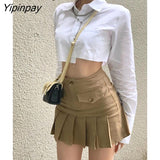 Yipinpay 2023 Summer Y2K Asymmetrical Long Sleeve White Shirt Women Sexy Button Slim Crop Tops Blouse Streetwear Female Clothing