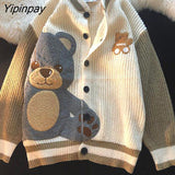 Yipinpay For Women's Sweater Oversize Cropped Coat Y2k Long Sleeve Tops Bear Knitted Korean Fashion Female Coat Winter Clothes