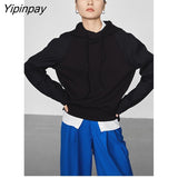 Yipinpay 2023 Winter Korean Style Patchwork Women Hoodies Minimalist O Neck Long Sleeve Ladies Sweatshirt Autumn Female Clothing
