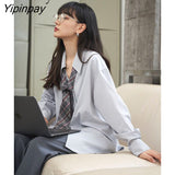 Yipinpay 2023 Autumn Minimalist Long Sleeve Button Up Shirt Women Korean Style Solid Oversize Shirts Blouse Loose Clothes Tops