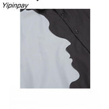Yipinpay Y2K Long Sleeve head portrait Print Shirt Women Oversize Style Patchwork Button Couple Shirts 2023 Summer Blouse Tops