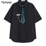 Yipinpay 2023 Spring Japan Style Tie Button Up Solid Shirt Blouse Women JK Long Sleeve Loose Ladies Shirts Oversize Streetwear Top