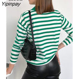 Yipinpay Striped Knit Sweater Women Pullover Tops Long Sleeve Turndown Collar Jumper Autumn Winter Streetwear Baggy Sweaters