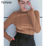 Yipinpay Cotton Splicing Stripe T Shirts Women Fashion Long Sleeve Knitted Basic Blouse 2023 Spring Female Soft Elegant Blouse Top