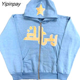 Yipinpay Gothic Punk Star Long Sleeve Zip Hoodie Harajuku Hip Hop streetwear Grunge Fashion Punk Sports Jacket Y2k Jacket Men