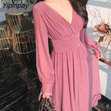 Yipinpay Spring Vintage Glitter Long Maxi Dress Women High Waist Long Sleeve Elegant Boho Women Dresses Plus Size Shiny Party Dress