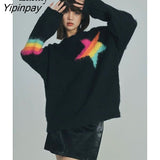 Yipinpay 2023 Winter Korean style Loose Long Sleeve Sweater Women Casual Star Embroidery Knit Pullover Autumn Female Clothing Tops