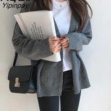 Yipinpay winter Korean style Solid Color Women Knitted Sweaters Cardigans Long Sleeve Button Up Loose Plus Size Female Sweater