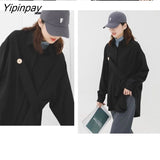 Yipinpay Spring Street Style Solid Color Women Blouse Shirt Long Sleeve Button Up Ladies Tunic Shirts Oversize Fashion Female Tops