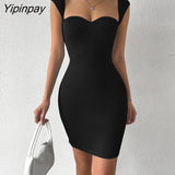 Yipinpay Sexy Knitted Short Corset Dresses Women Summer Sundress 2023 Sleeveless Square Neck Black White Ribbed Bodycon Mini Dress
