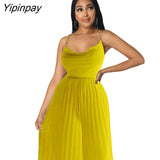 Yipinpay Women Elegant Halter Backless Jumpsuits Sexy Solid Sleeveless Wide Leg One Piece Pants Female Fashion Pleated Wrap Waist Romper