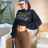 Yipinpay 2023 Winter Hip Hop Letter Print Women Sweatshirt Streetwear Oversize Long Sleeve Ladies Crop Top Hoodies Female Pullover