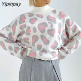 Yipinpay Women Print Warm Sweater Turtleneck Knitting Thick Pullovers Tops Female Jumpers Autumn Winter Streetwear Loose Knit Sweaters