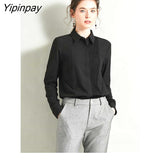 Yipinpay Office Lady White Basic Shirt Women Korea Style Long Sleeve Loose Button Woman Tunic Blouse 2023 Spring Work Female Tops