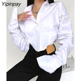 Yipinpay 2023 Spring Korean Style Long Sleeve White Shirt Women Sexy Button Ladies Crop Tops Blouse Street New In Female Clothing