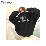 Yipinpay 2023 Winter Korean Style Oversieze Letter Print Thick Sweatshirt Women Minimalist Long Sleeve Hoodies Female Top Clothing