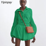Yipinpay Linen Two Piece Baggy Shirts Set Women Loose Blouse Tops And Shorts High Waist Streetwear 2023 Summer White Outfits Sets