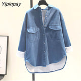 Yipinpay 2023 Winter Korean Style Long Sleeve Wool Liner Loose Corduroy Shirt Women Causal Button Tunic Blouse Female Tops Coat