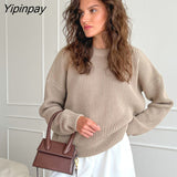 Yipinpay Knit Baggy Sweater Women Pullover Female Jumper Long Sleeve Loose Knitted Tops O Neck Streetwear Autumn Winter Sweaters