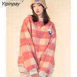 Yipinpay 2023 Winter Casual Plaid Print Women Sweatshirt Korean Style Loose O Neck Long Sleeve Ladies Hoodies Female Pullover Tops