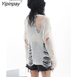 Yipinpay Streetwear Frayed Sweater Women Oversize Long Sleeve Knit Ladies Pullover Loose 2023 Autumn Female Loose Clothing Tops