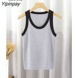 Yipinpay Knit Short Vest Women Bodycon Crop Top Summer New Color Block Ribbed Tank Black White Basic Knitting Tees Sexy Tops
