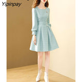 Yipinpay 2023 Spring French Style Long Sleeve A-Line Dress Women Elegant Sashes Solid O Neck Mini Dresses Party Vestidos