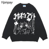 Yipinpay Women's Sweater Oversize Y2k Tops Long Sleeve Jumper Autumn Anime Pullover Goth Streetwear Knitted Coat Vintage Kawaii Clothing