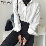 Yipinpay 2023 Autumn Korean style Long Sleeve Thick White Shirt Women Casual Button Up Solid Ladies Tunic Blouse Winter Clothing