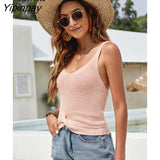 Yipinpay Knitted Vest Sexy Backless Camis Top Sleeveless V Neck Bodycon Crop Tops New 2023 Summer Knitwear Tank Basic Tees