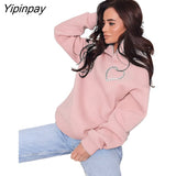 Yipinpay Women Diamonds Splicing Sweet Love Cutout Open Back Long Sleeve Thick Warm Oversized Pullover Hooded Sweatshirt 2023