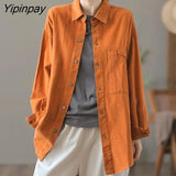 Yipinpay 2023 Autumn Casual Long Sleeve Cotton Shirt Women Korean Style Button Up Loose Tunic Blouse Work Female Clothing Tops