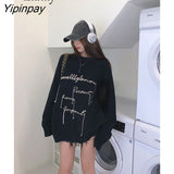 Yipinpay 2023 Winter Streetwear Oversize Letter Print Women Sweatshirt Korean Style O Neck Long Sleeve Ladies Hoodies Female Tops