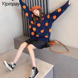 Yipinpay Winter Casual Kawaii Orange Embroidery Women's Sweaters O Neck Long Sleeve Thick Knit Sweater Women Y2K Female Pullovers