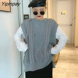 Yipinpay Loose Fluorescent Green Women Sweaters Korea Oversize Knit Woman Sweater Vest 2023 Winter Plus Size Pullover Clothing