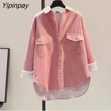 Yipinpay 2023 Winter Korean Style Long Sleeve Wool Liner Loose Corduroy Shirt Women Causal Button Tunic Blouse Female Tops Coat