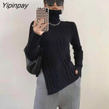 Yipinpay 2023 Winter Korean Style Long Sleeve Turtleneck Sweater Women Minimalist Slim Irregular Ladies Knit Pullovers Female Tops
