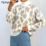 Yipinpay Women Print Warm Sweater Turtleneck Knitting Thick Pullovers Tops Female Jumpers Autumn Winter Streetwear Loose Knit Sweaters
