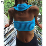 Yipinpay Sexy Knitted Short Corset Tops Women Summer Halter Tank Streetwear Sleeveless Backless Holiday Beach Knitting Crop Tops