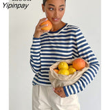 Yipinpay Blue Striped Sweater Pullovers Loose Knitted Tops Women Jumpers Long Sleeve Autumn Winter Streetwear Baggy Knit Sweaters