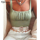 Yipinpay Sexy Ruched Tight Tank Women Bodycon Crop Top Summer 2023 Sleeveless Backless Black White Short Camis Women Corset Tops