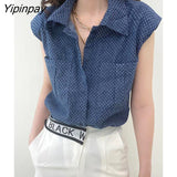 Yipinpay 2023 Summer Hole Denim Sleeveless Shirt Women Street Style Button Up Ladies Tops Casual Female Clothing Blouse