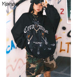 Yipinpay 2023 Winter Hip Hop Dog Print Women Sweatshirt Streetwear Oversize Long Sleeve Thick Ladies Hoodies Female Pullover Tops