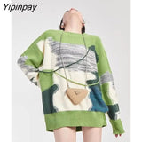 Yipinpay 2023 Winter Oversize O Neck Women Sweaters Korea Style Patchwork Long Sleeve Ladies Knit Pullovers Female Clothing Tops