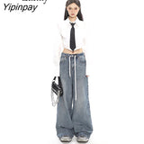 Yipinpay Spring Streetwear Long Sleeve Button Tie White Shirt Women Korea Style Chic Ladies Crop Tops Blouse 2023 New In Clothing