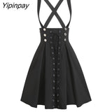 Yipinpay Black Casual Skirt Gothic Streetwear Women Lace Up Button A Line Skirt Double Breasted Mini Solid Skirts